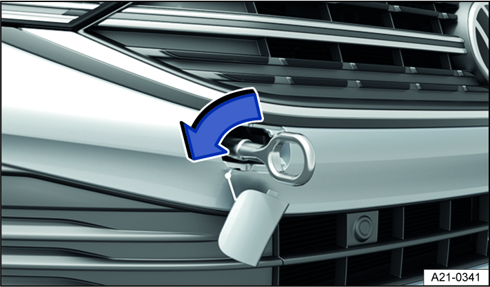 Fig. 150 In the right front bumper: Screw in the towing eye, variant 1.