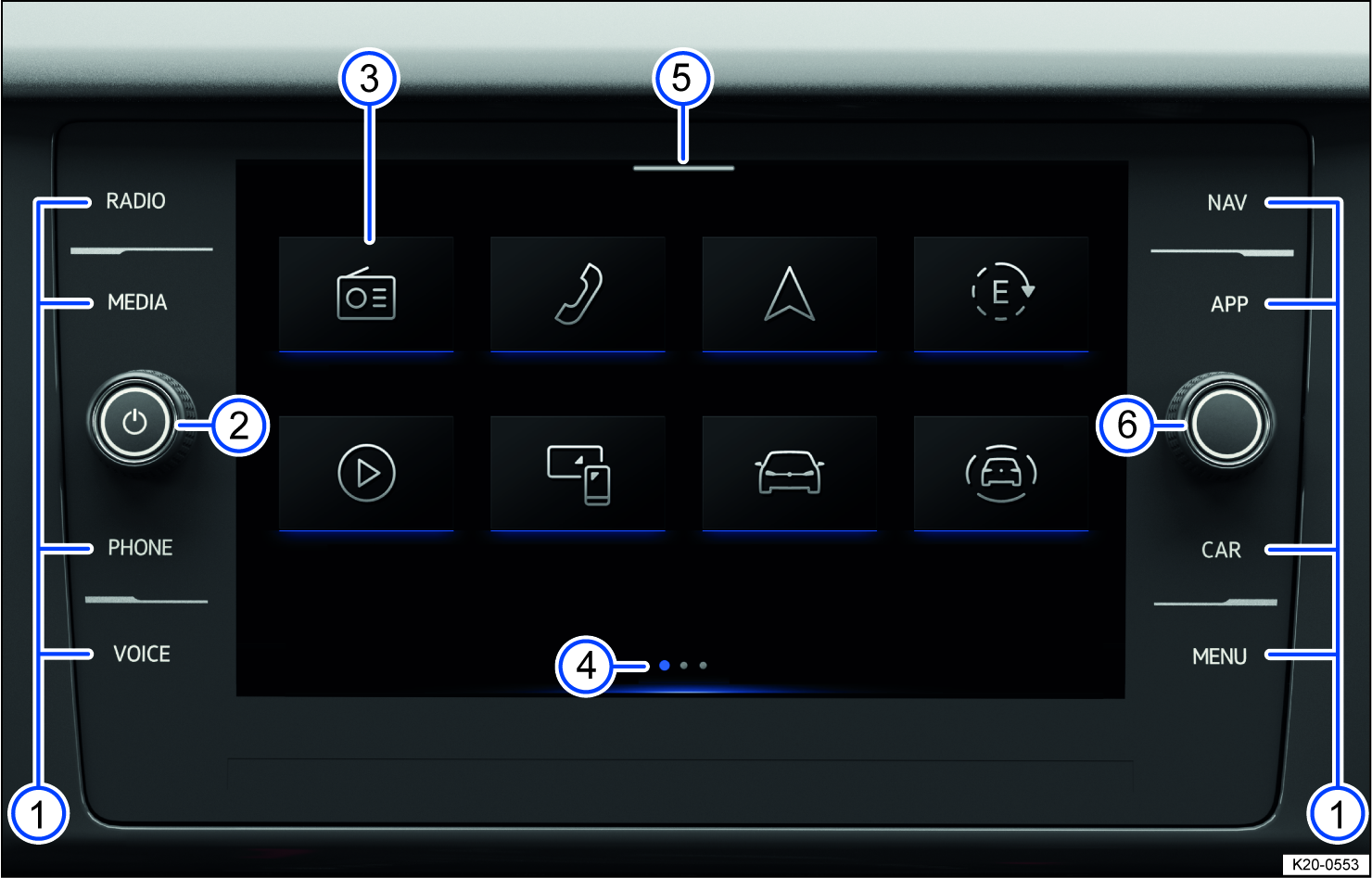 Fig. 129 Overview: display and control unit, 8" version.