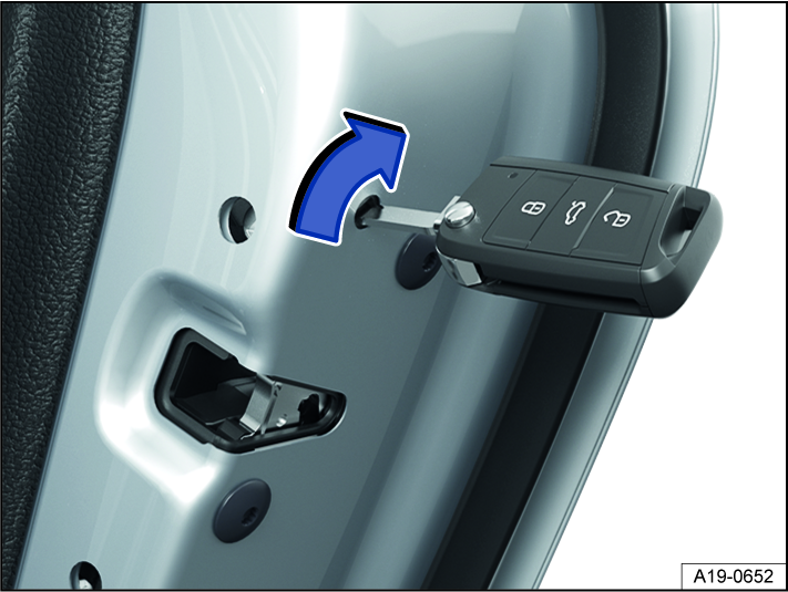 Fig. 56 On the front of the right rear door: emergency locking the vehicle with the vehicle key (general example).