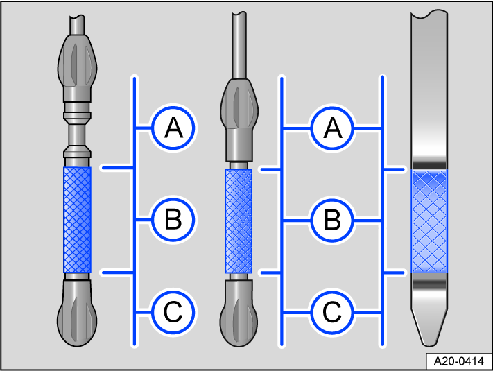 Fig. 188 Engine oil level markings on the oil dipstick (versions).