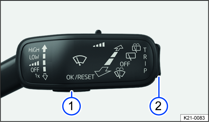 Fig. 12 On the right side of the steering column: buttons on the windshield wiper lever.