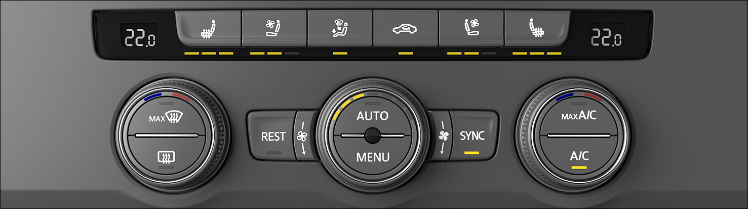 Fig. 102 In the upper section of the center console: Climate control bar for the Climatronic system.