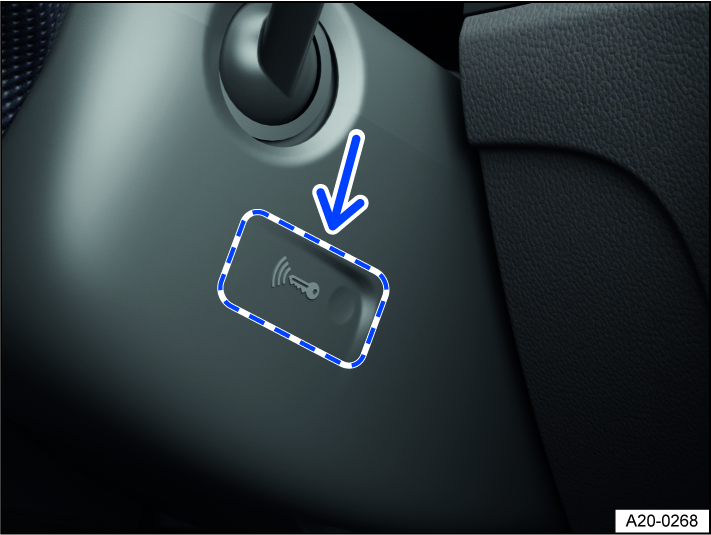 Fig. 110 On the right side of the steering column: emergency start function on vehicles with Keyless Access with push-button start.
