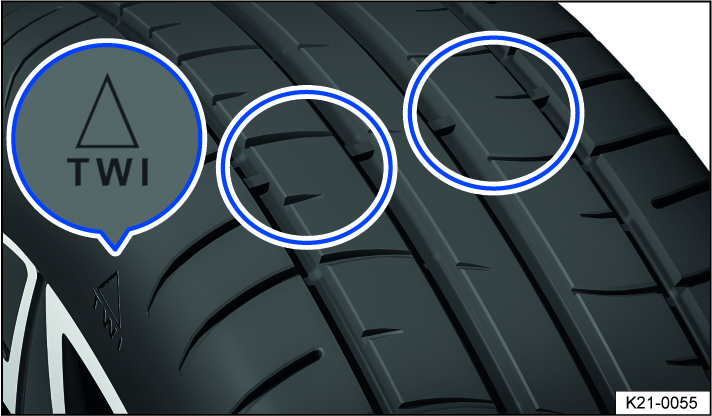 Fig. 196 Tire tread: tread wear indicator.