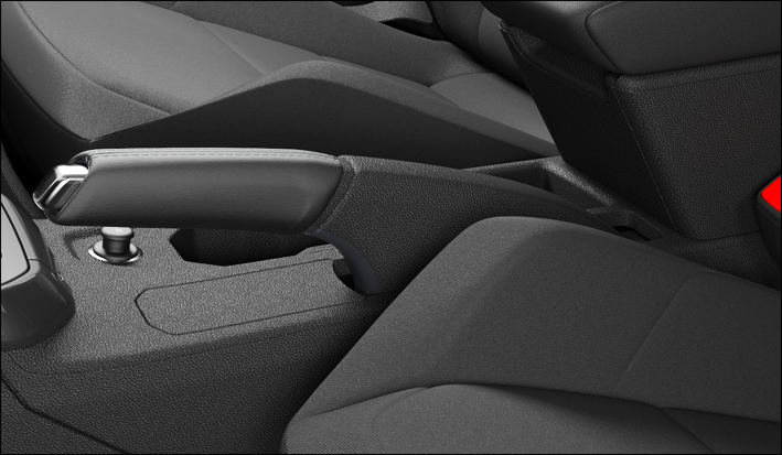 Fig. 105 Between the front seats: Parking brake with lock button (general example).