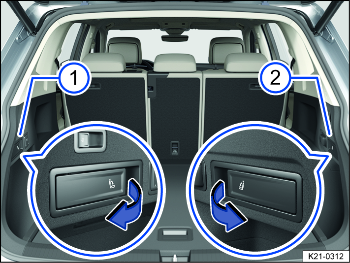 Fig. 79 In the luggage compartment: Remote unlocking lever for the left and right part of the rear seat backrest.