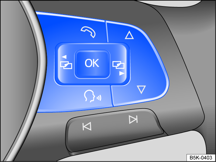 Fig. 11 Right side of the multi-function steering wheel: buttons for operating the menus and information displays in the instrument cluster