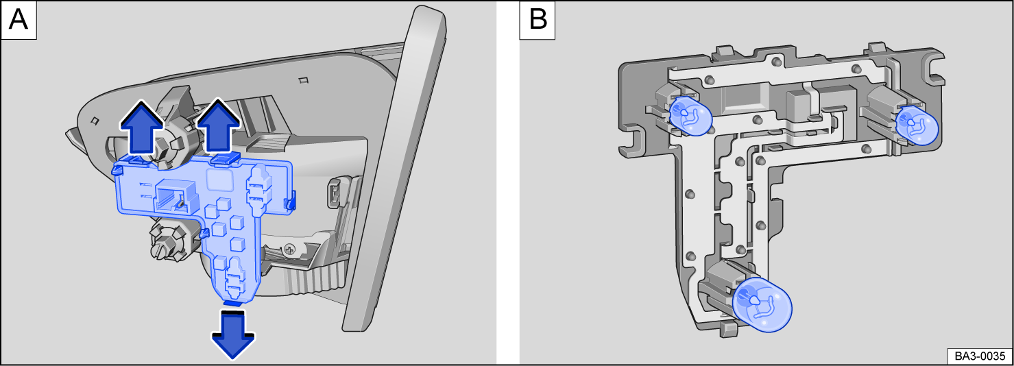 Fig. 139 Taillight: A: removing the bulb holder, B: removing the bulbs.