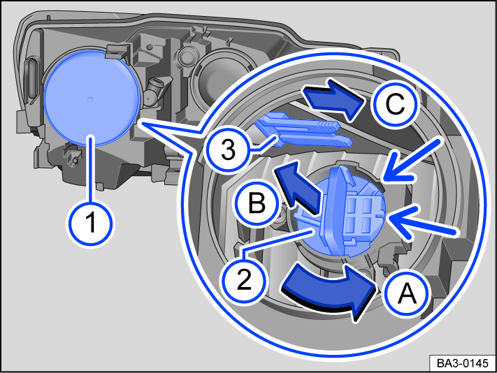 Fig. 127 In the engine compartment: Rear view of the left-side headlight.