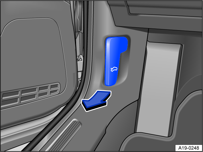 Fig. 134  In the driver's side footwell: Release lever for the hood (general example).