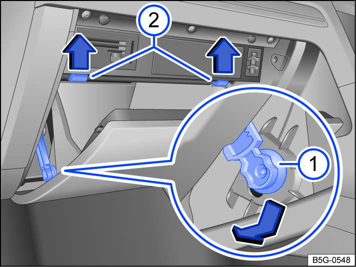 Fig. 185 On the passenger's side: Fuse box cover in the instrument panel (right-hand drive vehicles).