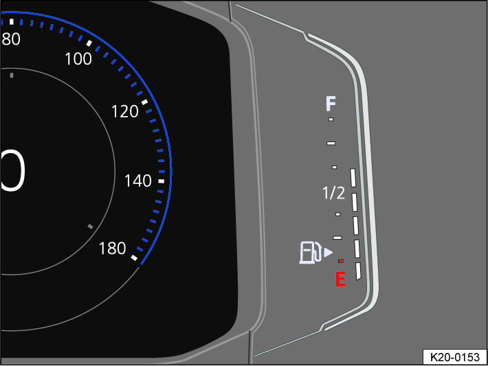 Fig. 15 Fuel gauge on the Volkswagen Digital Cockpit Pro version (general example).