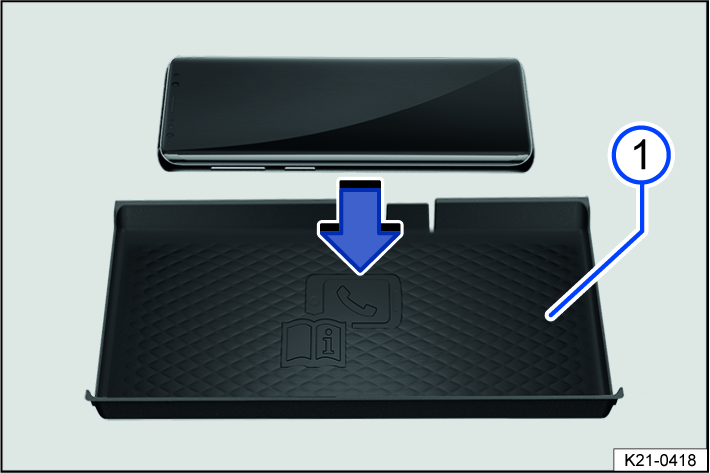Fig. 155 Diagram: storage compartment with a liner pad for wireless charging.