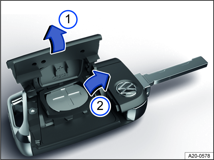 Fig. 42 Vehicle key: Replacing the button cell battery (general example).