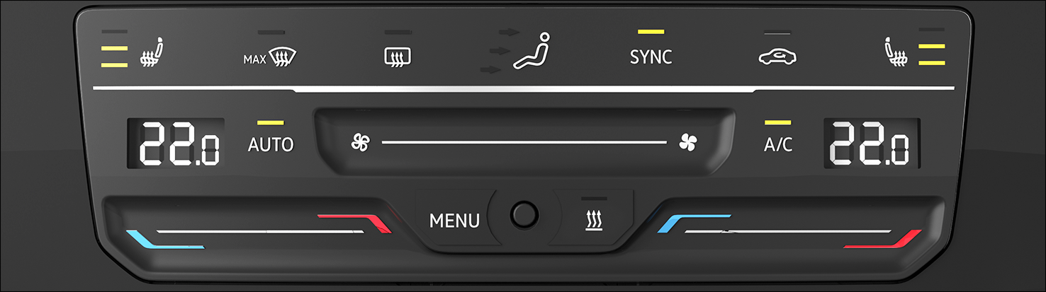 Fig. 106 In the upper section of the center console: Climate control bar for the Climatronic system.