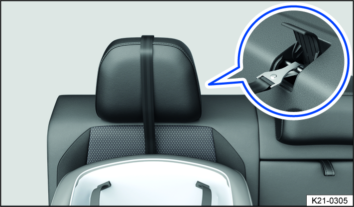 Fig. 39 On the rear seat backrest: Safety belt routing for non-adjustable head restraints with a top tether individual belt.