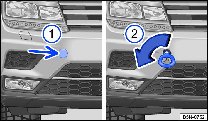 Fig. 193 In the right front bumper: towing eye.