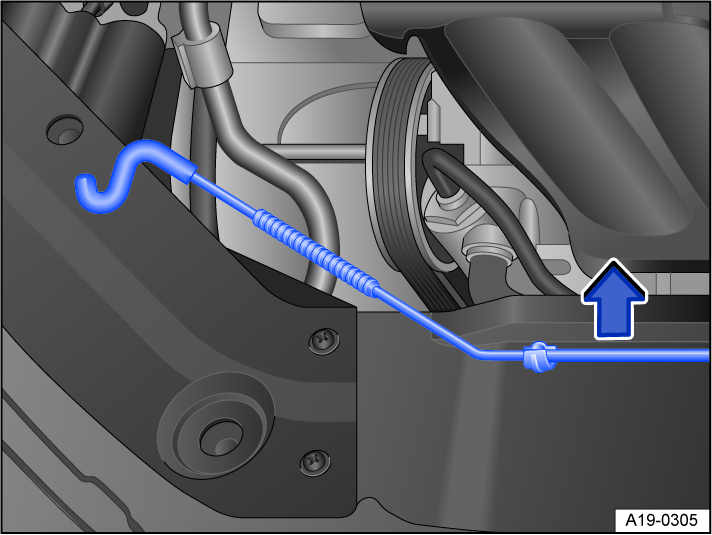Fig. 136  In the engine compartment: Hood support bracket.