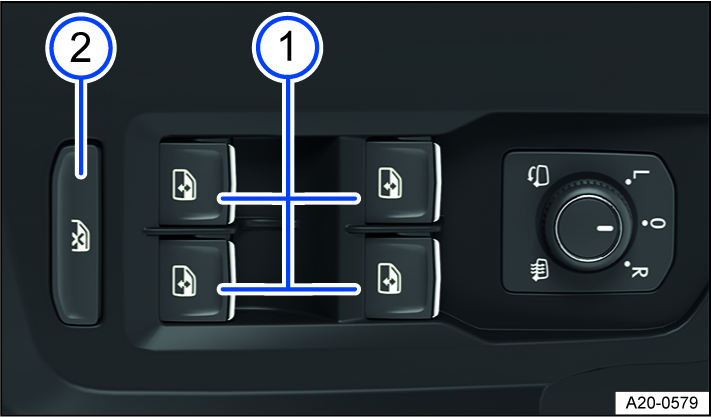 Fig. 54 In the driver door: Power window buttons.