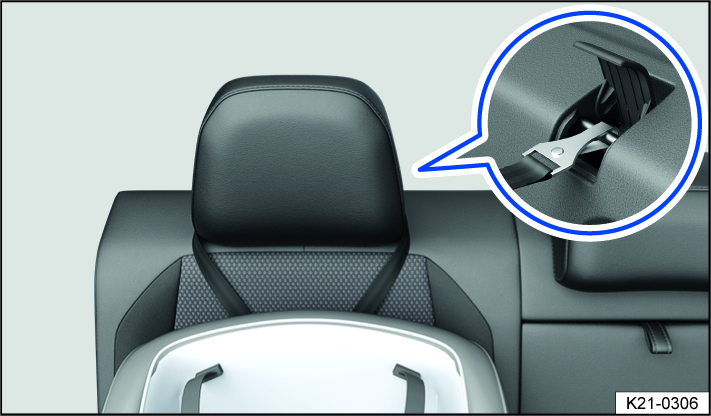 Fig. 40 On the rear seat backrest: Safety belt routing for non-adjustable head restraints with a V-shaped top tether safety belt.
