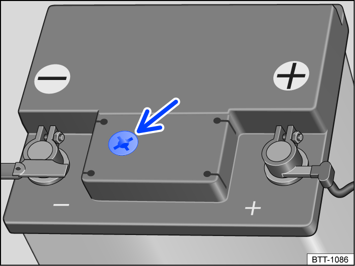 Fig. 193 Window on the top of the 12 V vehicle battery (general example).