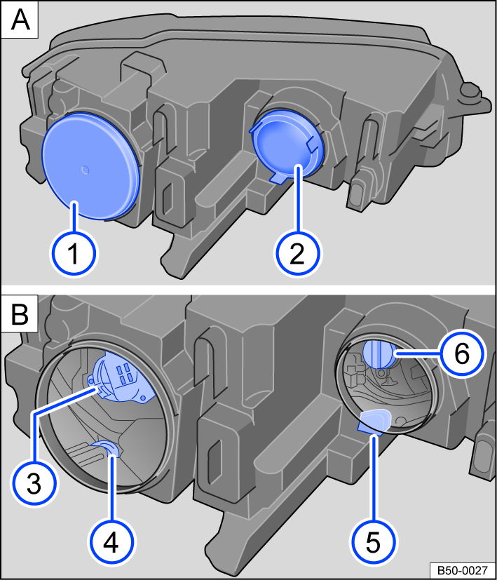 Fig. 161 In the engine compartment: covers and bulbs in the left headlight.