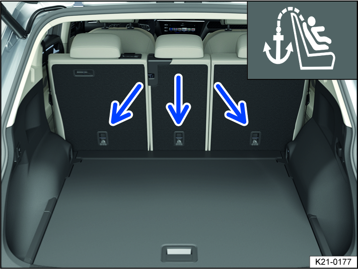 Fig. 39 On the back of the second-row seats: Top tether anchorages for the top tether safety belt.
