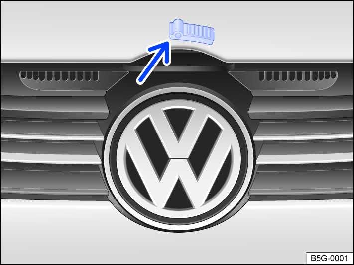 Fig. 135 Above the radiator grille: Opening lever for the hood (general example).