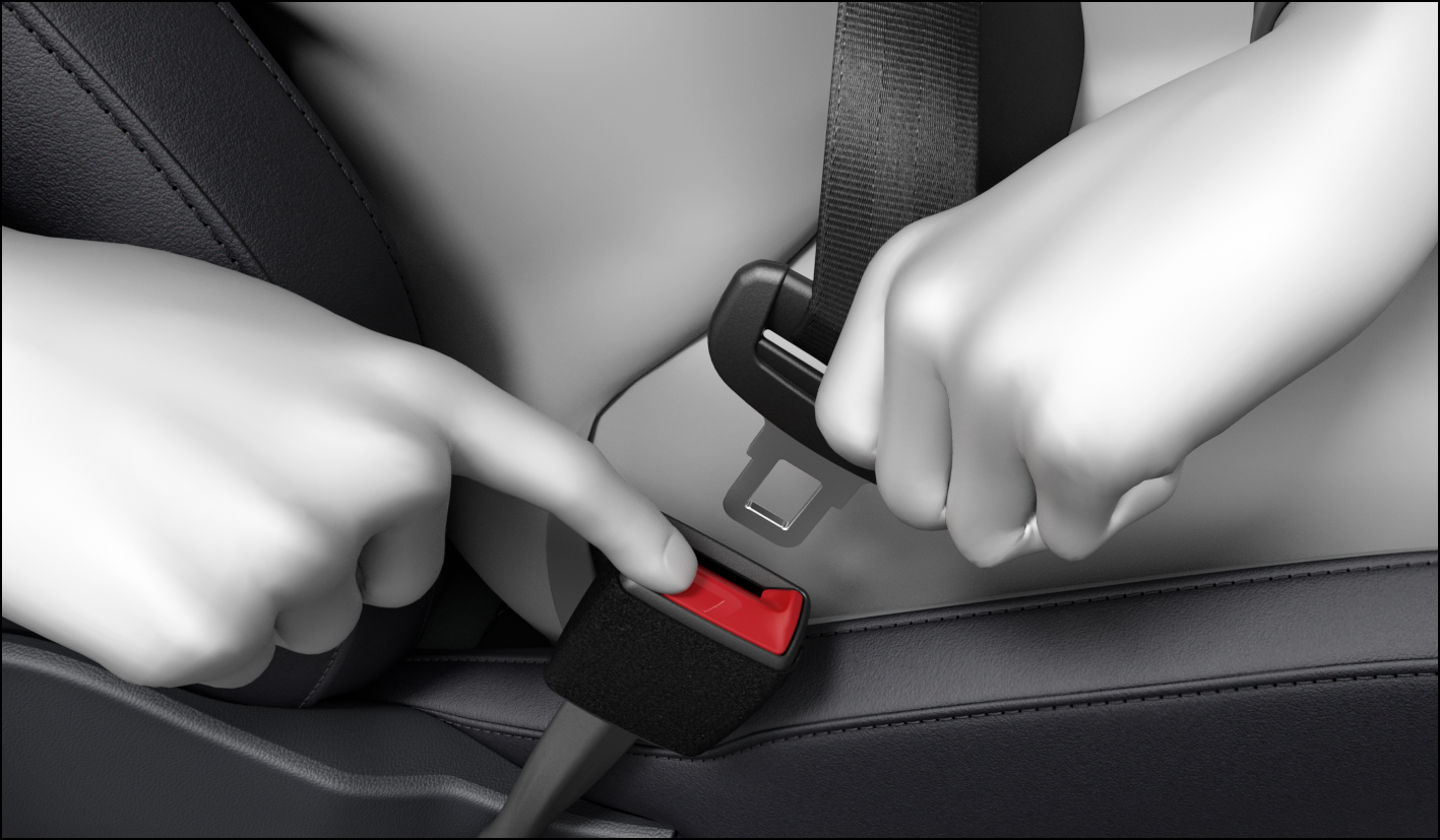 Fig. 23 Releasing the buckle tongue from the safety belt buckle.