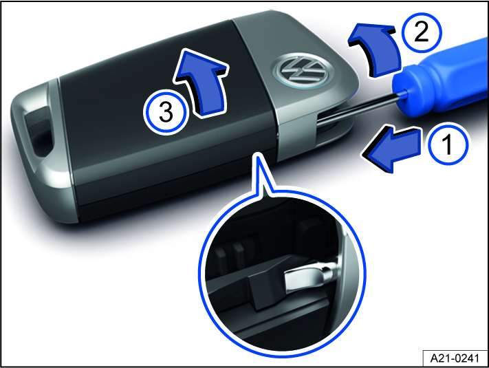 Fig. 50 Vehicle key: opening the battery compartment cover.